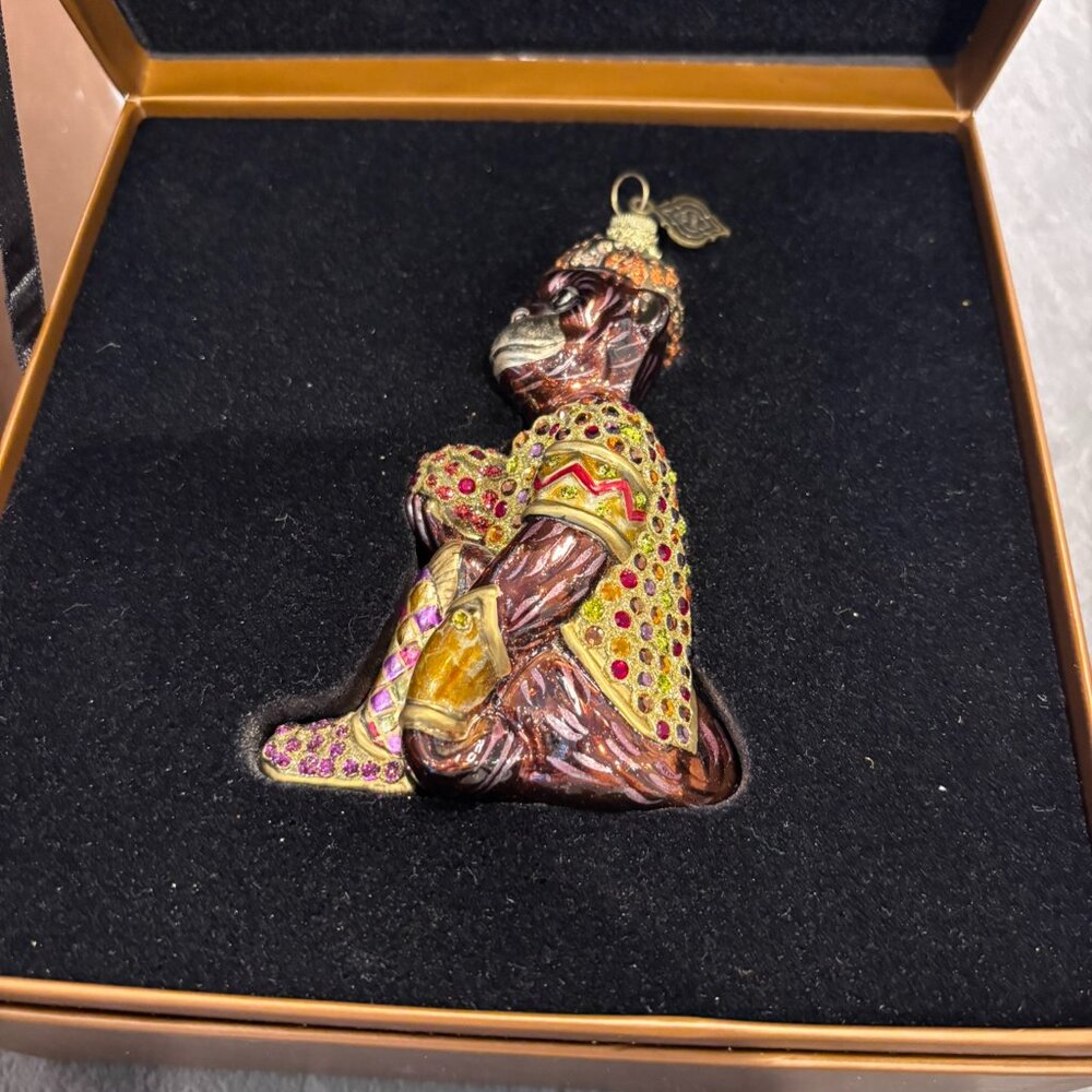 Jay Strongwater Venetian Monkey with Ball Ornament Jeweled Swarovski
